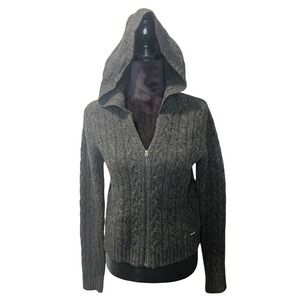 FLAWED Abercrombie & Fitch Large Charcoal Gray 100% Wool Cable Knit Zip Hoodie